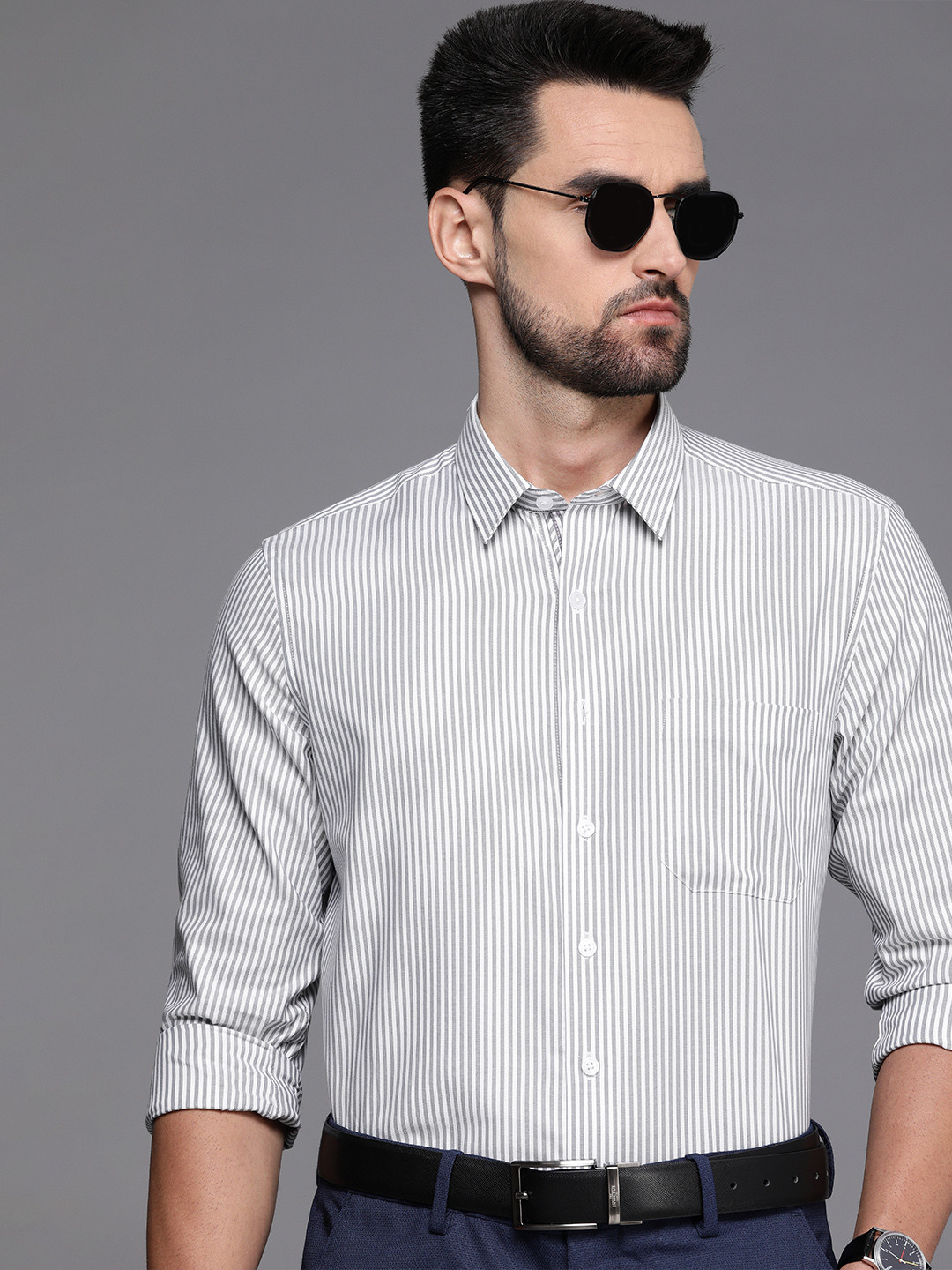 

Louis Philippe Men White Slim Fit Striped Formal Shirt