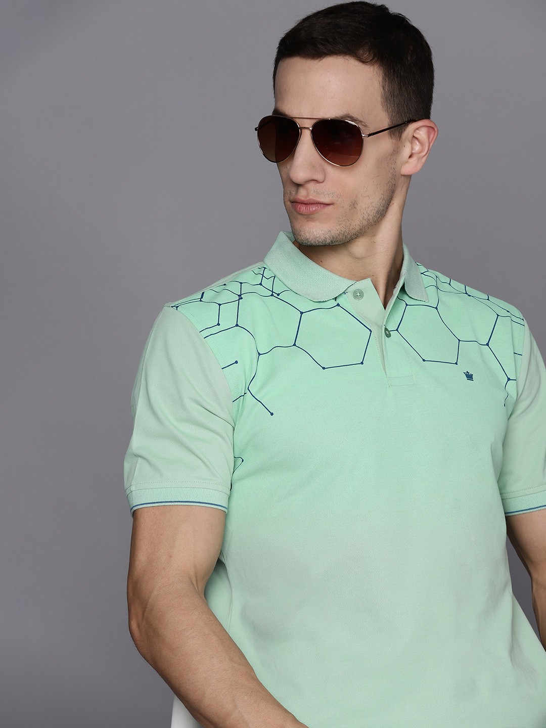 

Louis Philippe Men Green & Blue Printed Polo Collar T-shirt