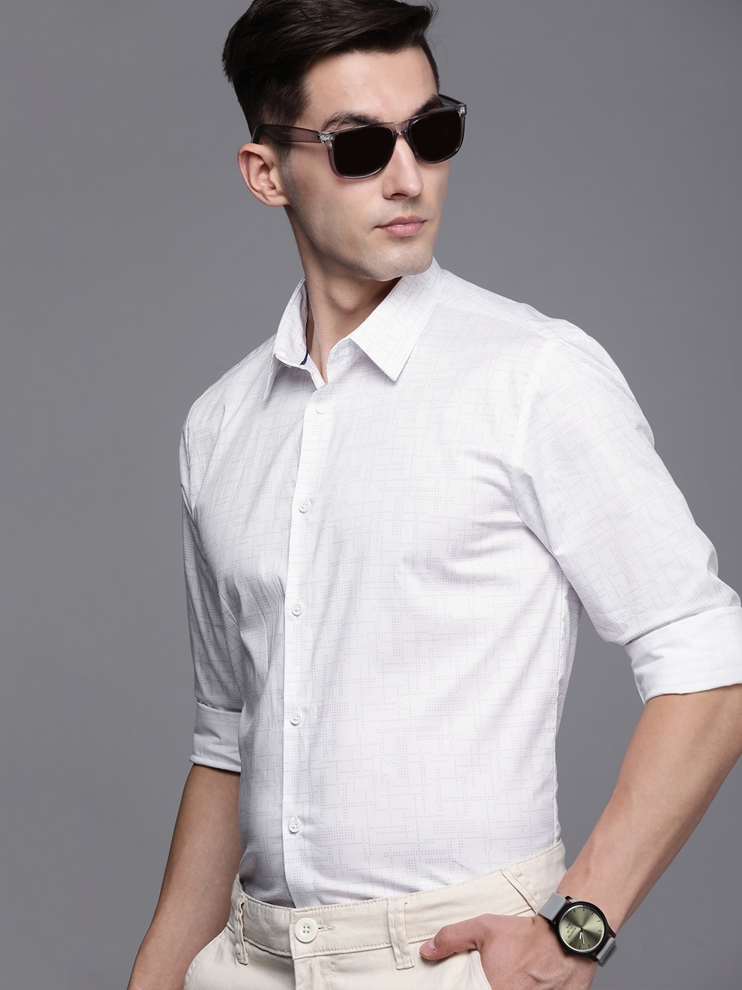 

Louis Philippe Ath Work Men White Super Slim Fit Geometric Printed Casual Shirt