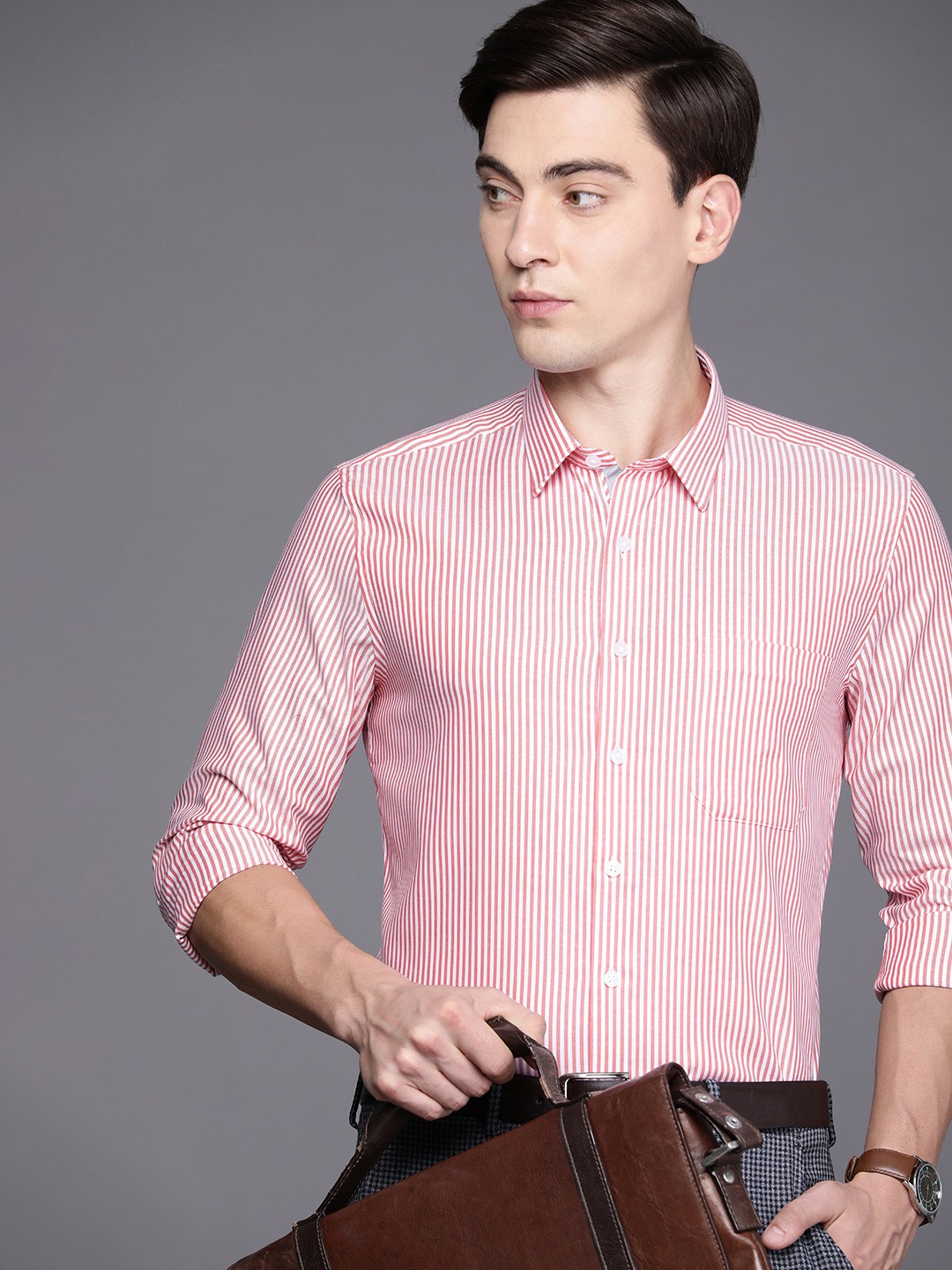 

Louis Philippe Men Pink Striped Slim Fit Formal Shirt