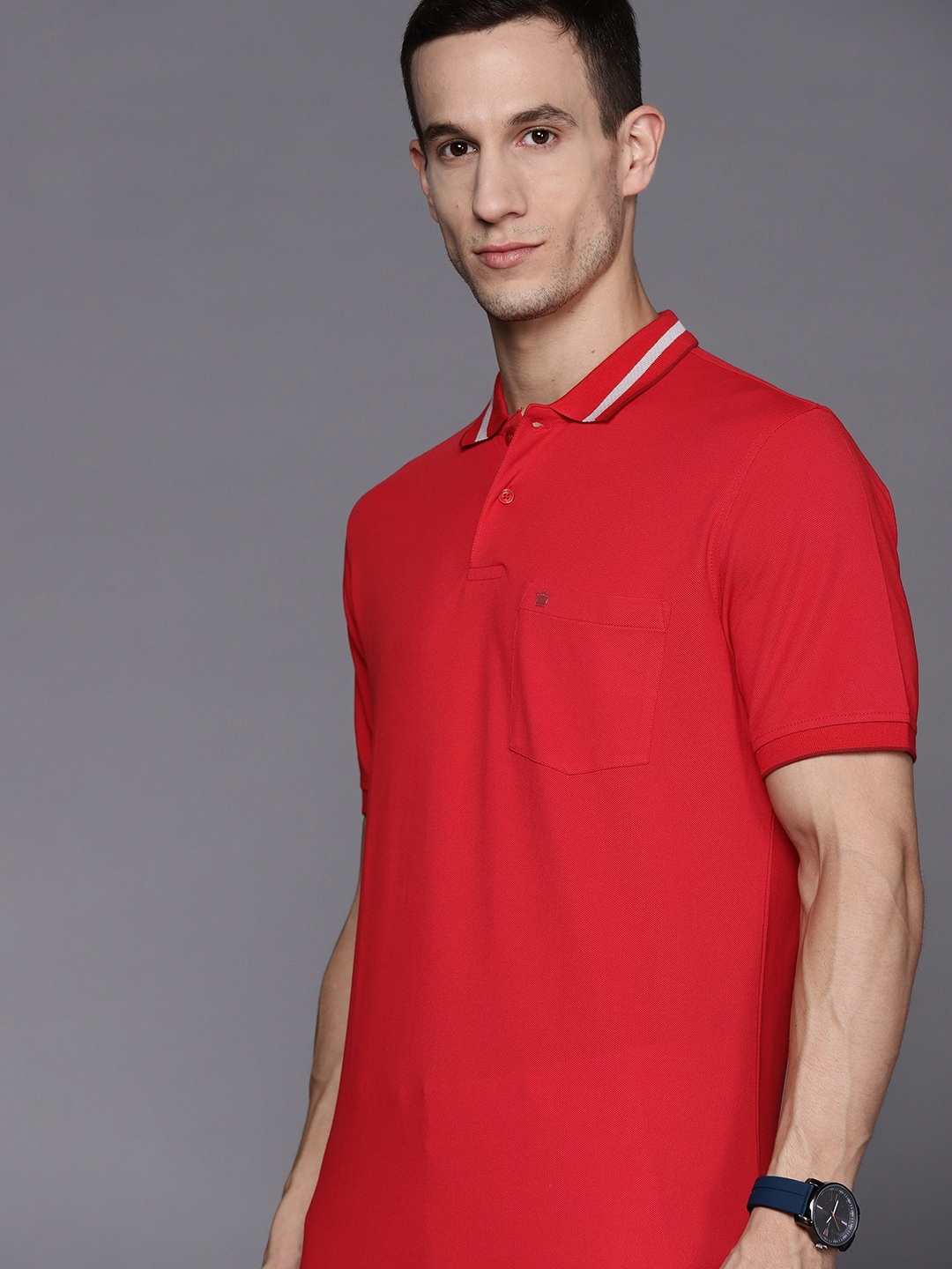 

Louis Philippe Men Red Polo Collar T-shirt with Pocket