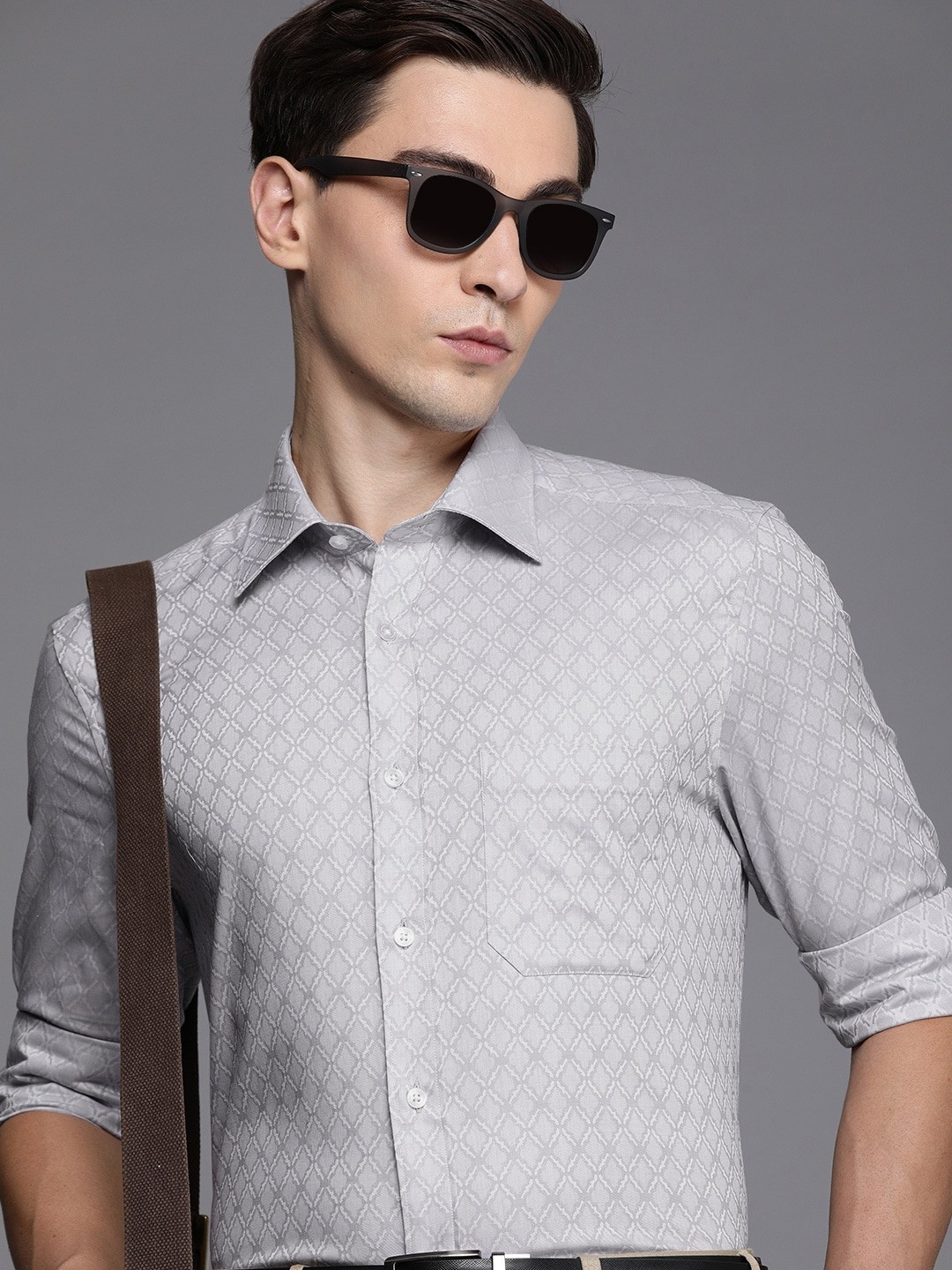 

Louis Philippe Men Grey Printed Classic Fit Pure Cotton Formal Shirt