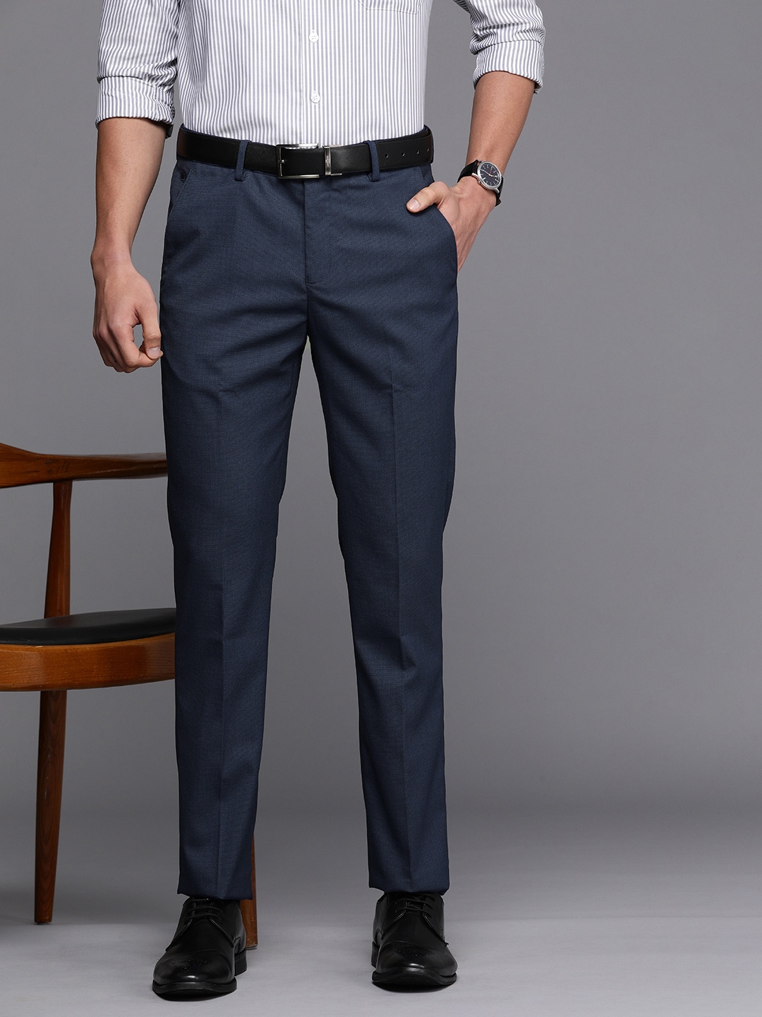 

Louis Philippe Men Navy Blue Slim Fit Trousers