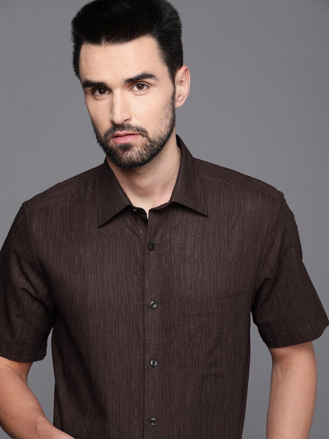

Louis Philippe Men Brown Printed Classis Fit Formal Shirt