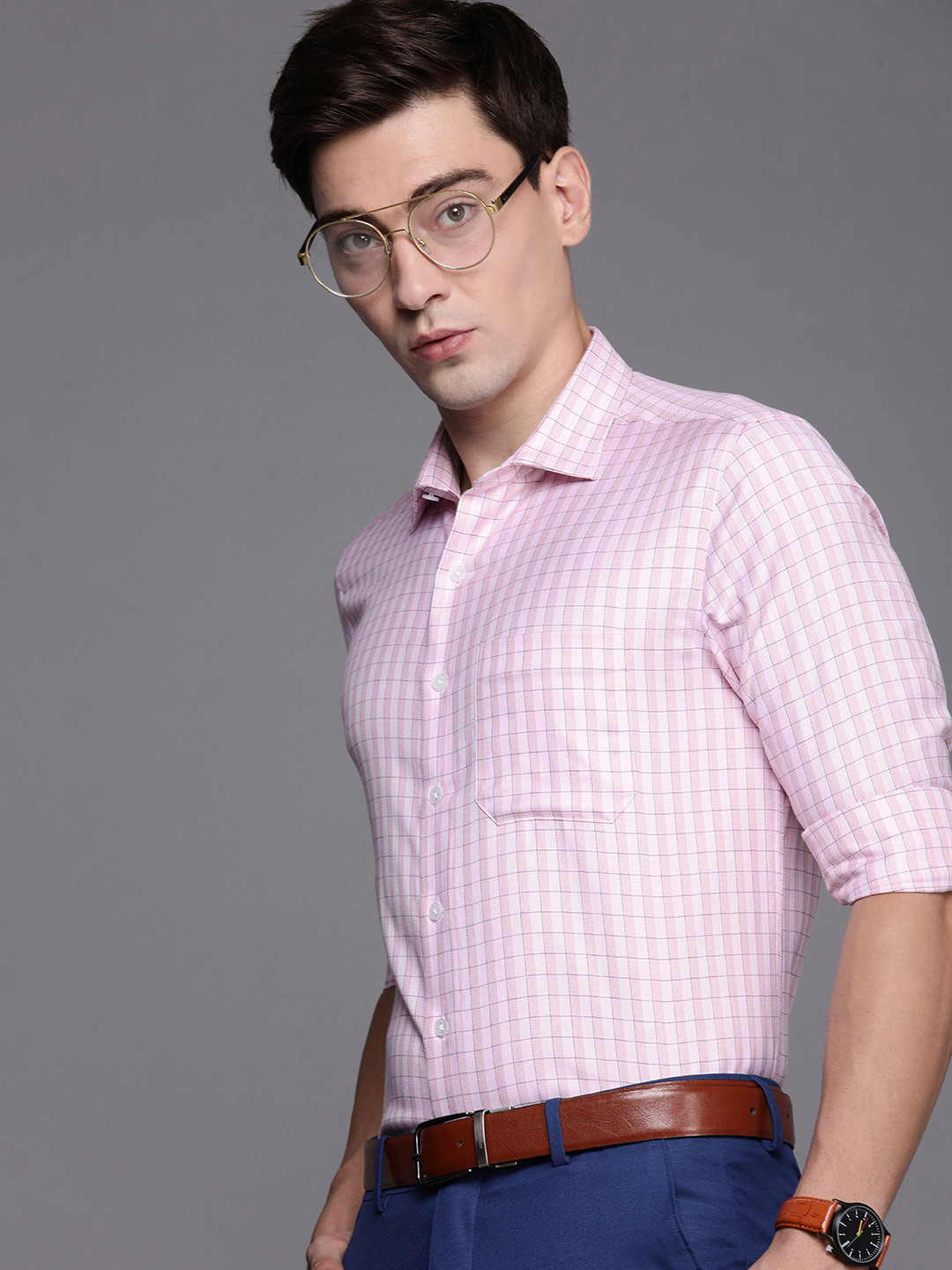 

Louis Philippe Men Pink Slim Fit Checked Formal Shirt