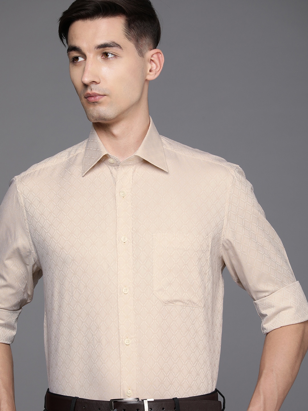 

Louis Philippe Men Beige Classic Fit Printed Pure Cotton Formal Shirt