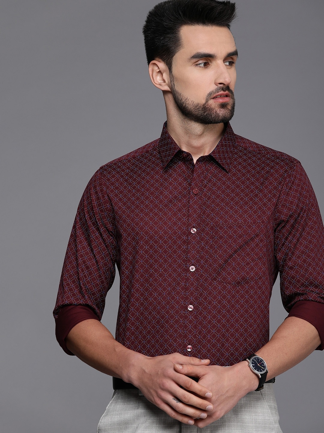 

Louis Philippe Men Maroon Slim Fit Printed Formal Shirt