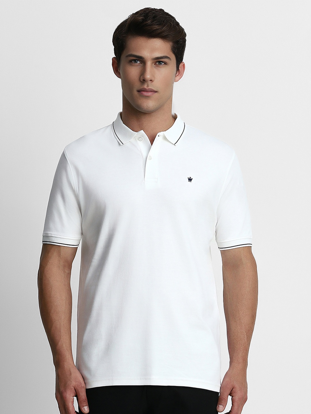 

Louis Philippe Men White Solid Polo Collar Pure Cotton T-shirt