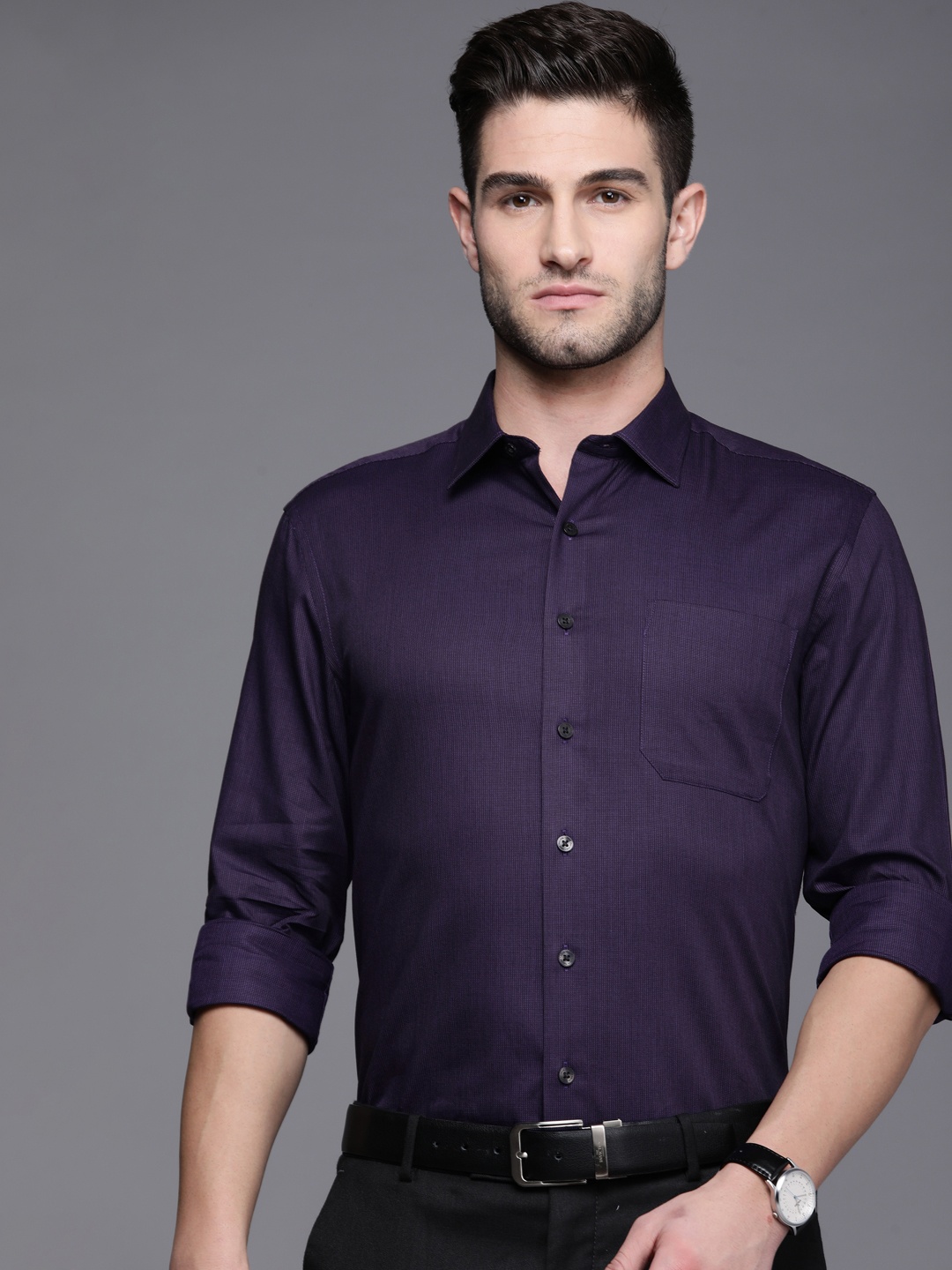 

Louis Philippe Men Purple Pure Cotton Self-Design Slim Fit Formal Shirt