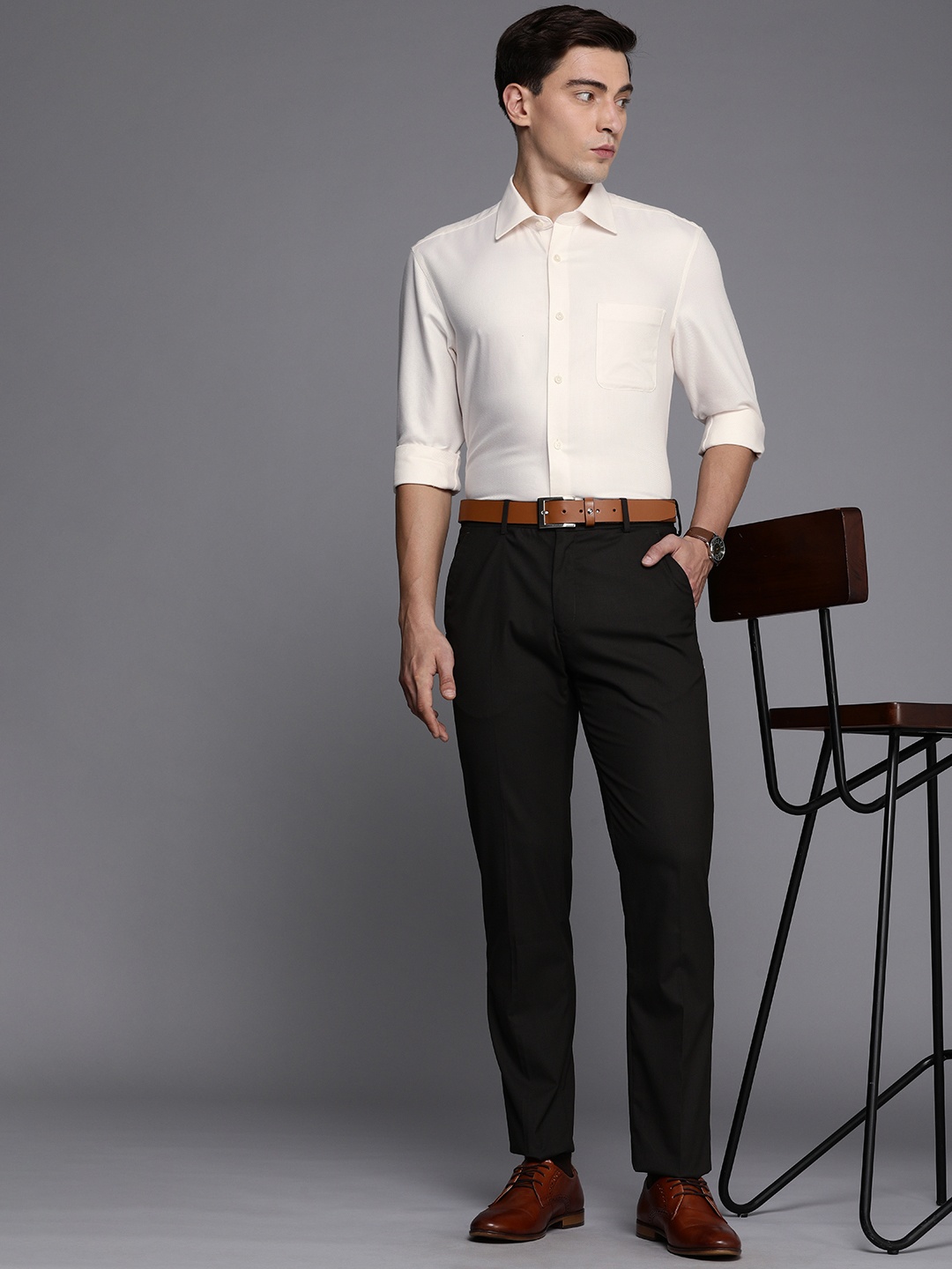 

Louis Philippe Men Off White Classic Textured Pure Cotton Formal Shirt