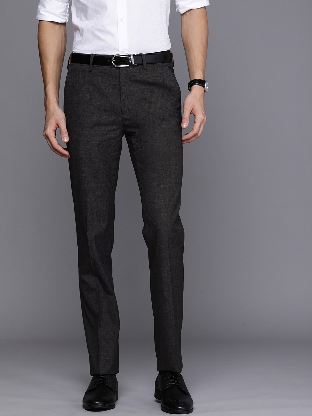 

Louis Philippe Men Black Checked Slim Fit Formal Trousers