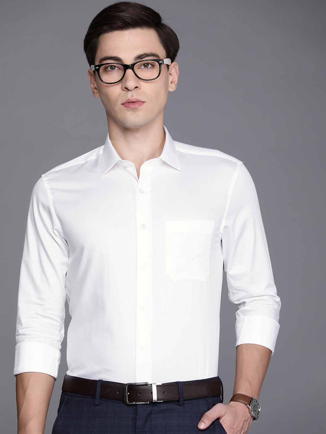 

Louis Philippe Men White Self Design Slim Fit Formal Shirt