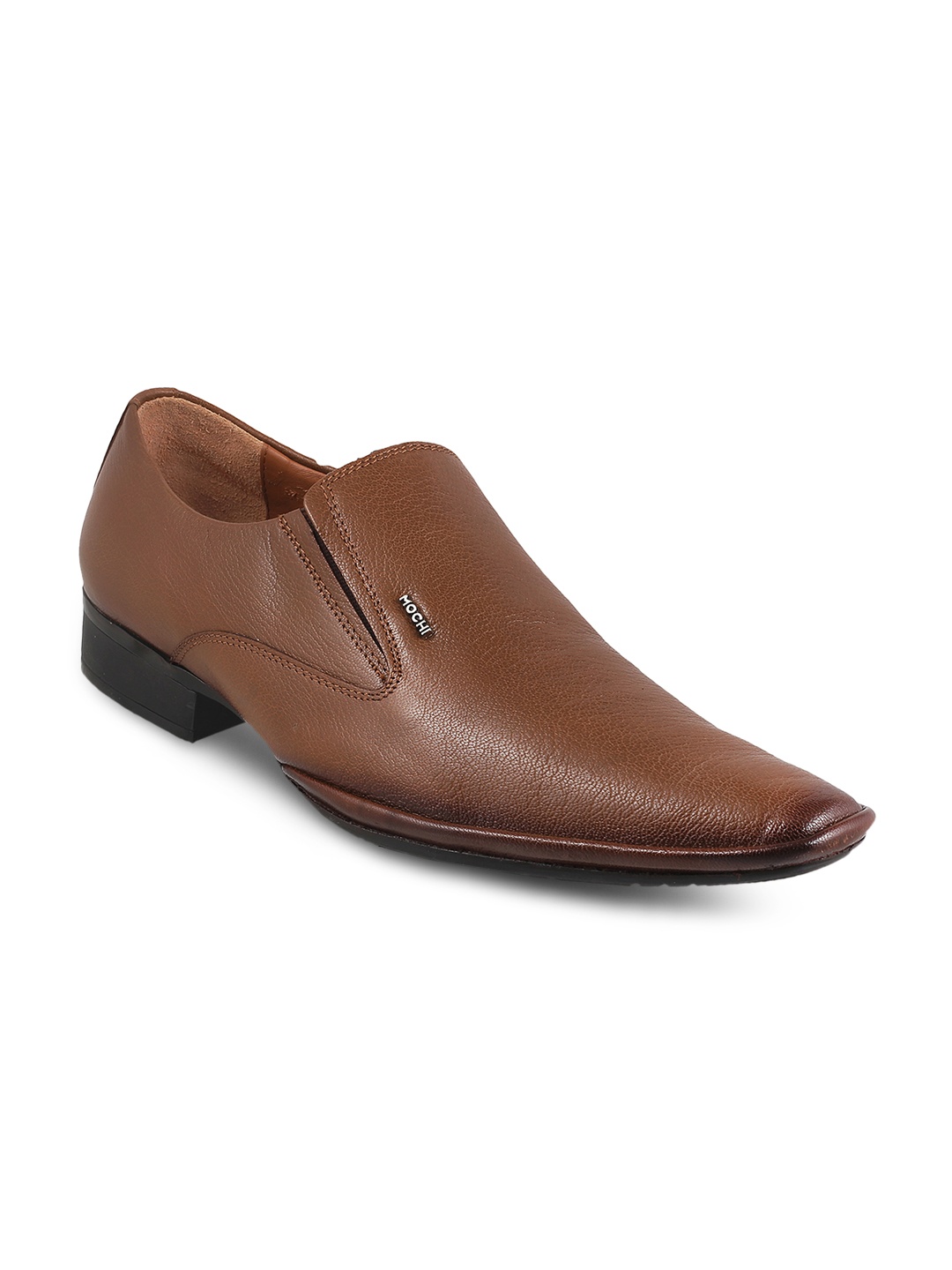 

Mochi Men Tan Textured Slip-On Formal Shoes