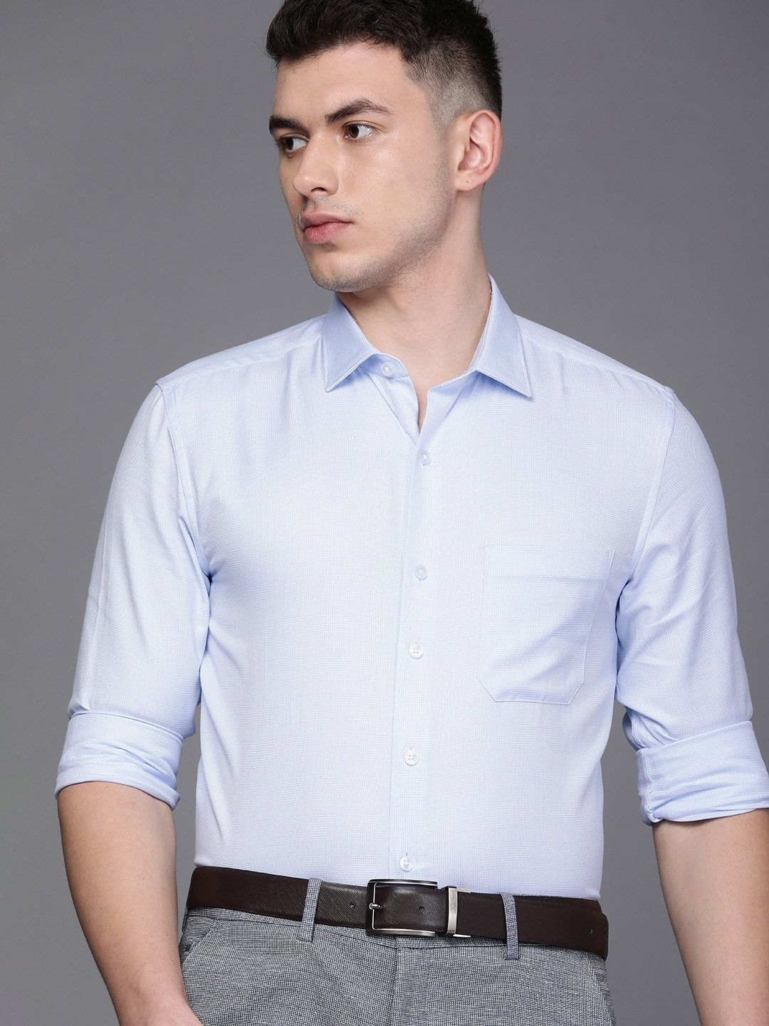 

Louis Philippe Men Blue Self Design Slim Fit Formal Shirt