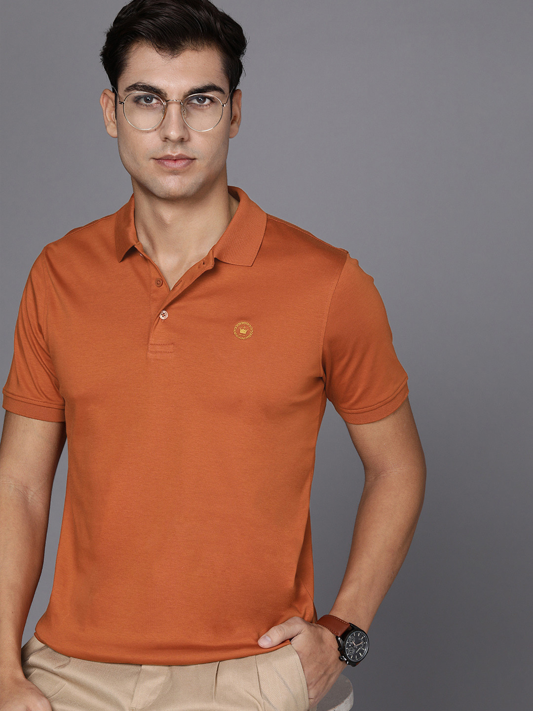 

Louis Philippe Men Rust Brown Solid Pure Cotton Polo Collar T-shirt