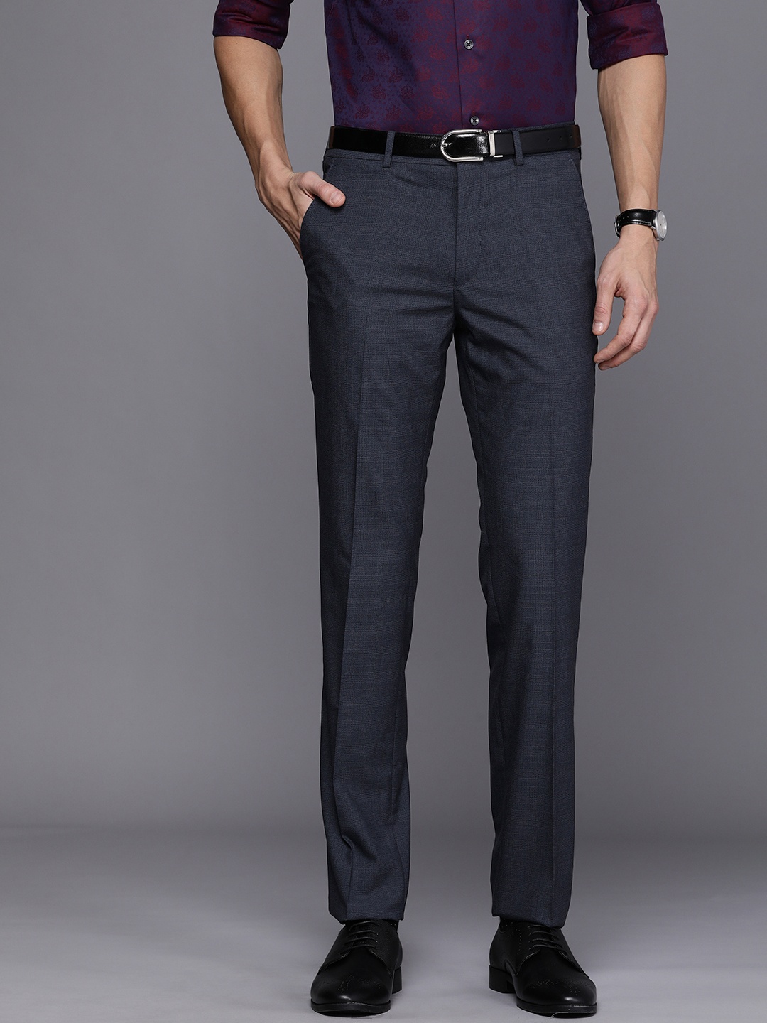 

Louis Philippe Men Black Checked Slim Fit Formal Trousers