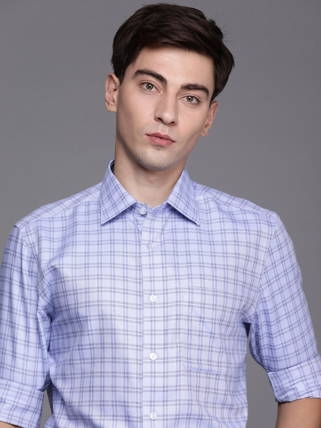 

Louis Philippe Men Blue Classic Fit Checked Formal Shirt