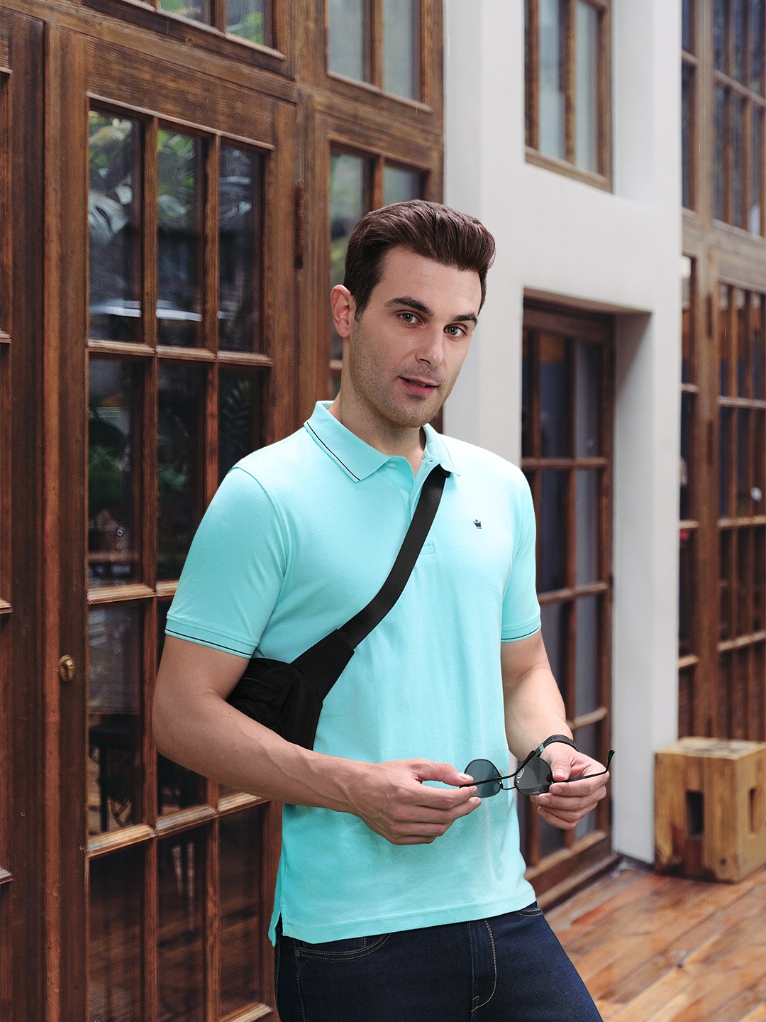 

Louis Philippe Men Blue Polo Collar Pure Cotton T-shirt