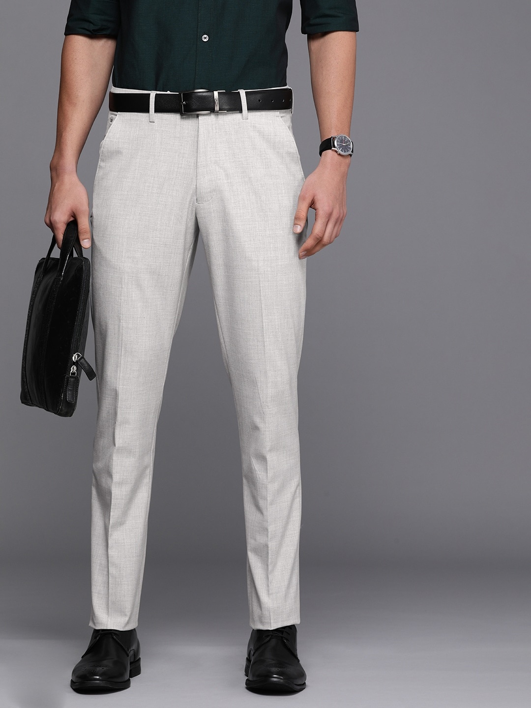 

Louis Philippe Men Grey Melange Super Slim Fit Trousers
