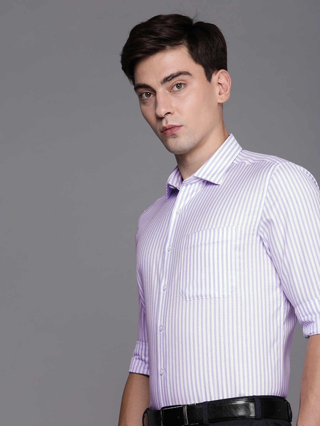 

Louis Philippe Men Purple Slim Fit Striped Formal Shirt