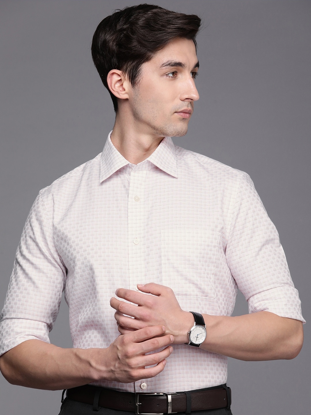 

Louis Philippe Men White Classic Fit Formal Shirt, Cream