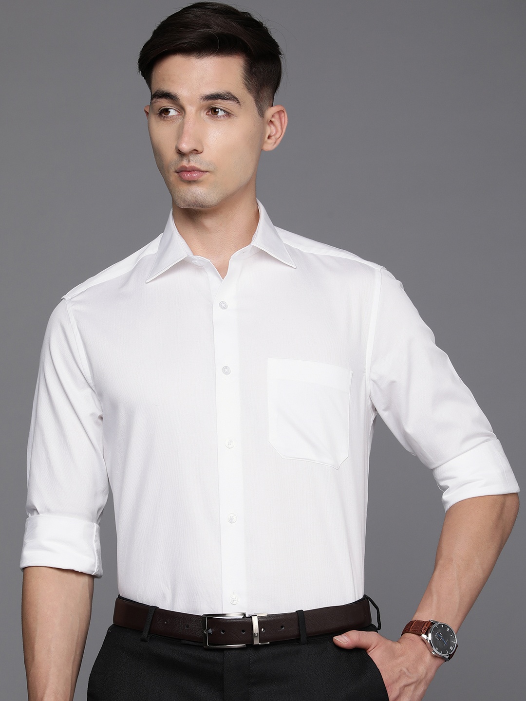 

Louis Philippe Men White Solid Classic Regular Fit Pure Cotton Formal Shirt