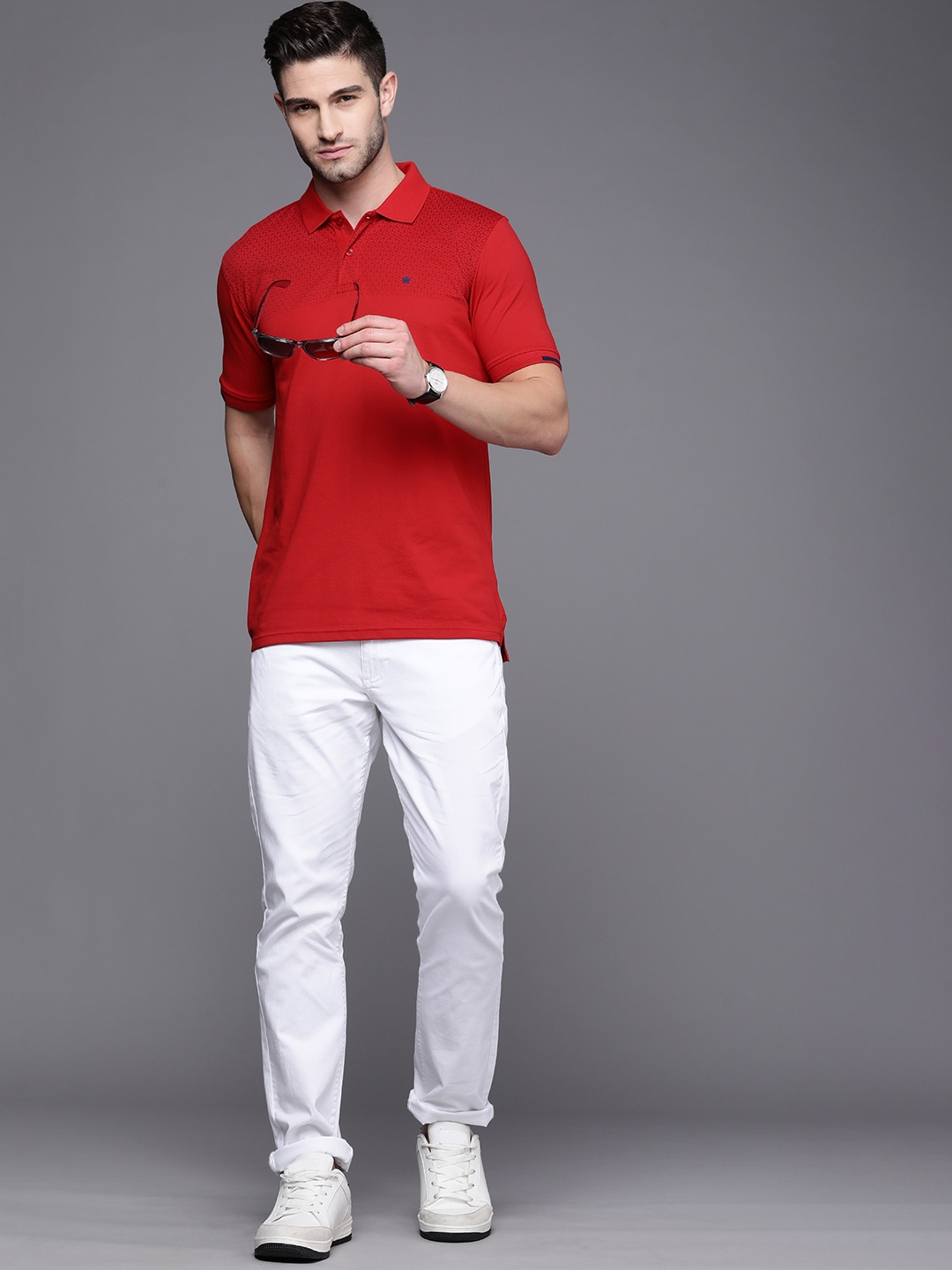 

Louis Philippe Men Red Printed Polo Collar T-shirt