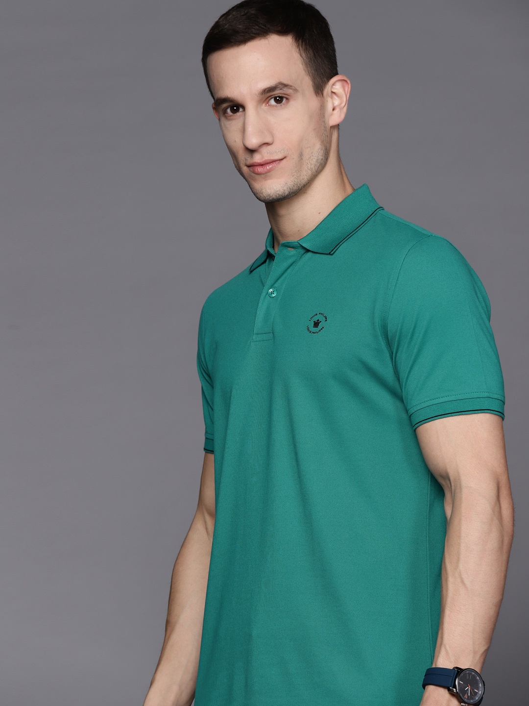 

Louis Philippe Men Sea Green Polo Collar T-shirt