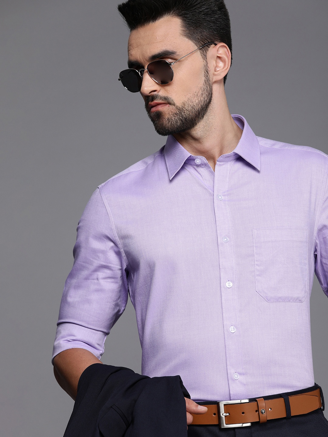 

Louis Philippe Men Lavender Pure Cotton Self-Designed Slim Fit Semiformal Shirt