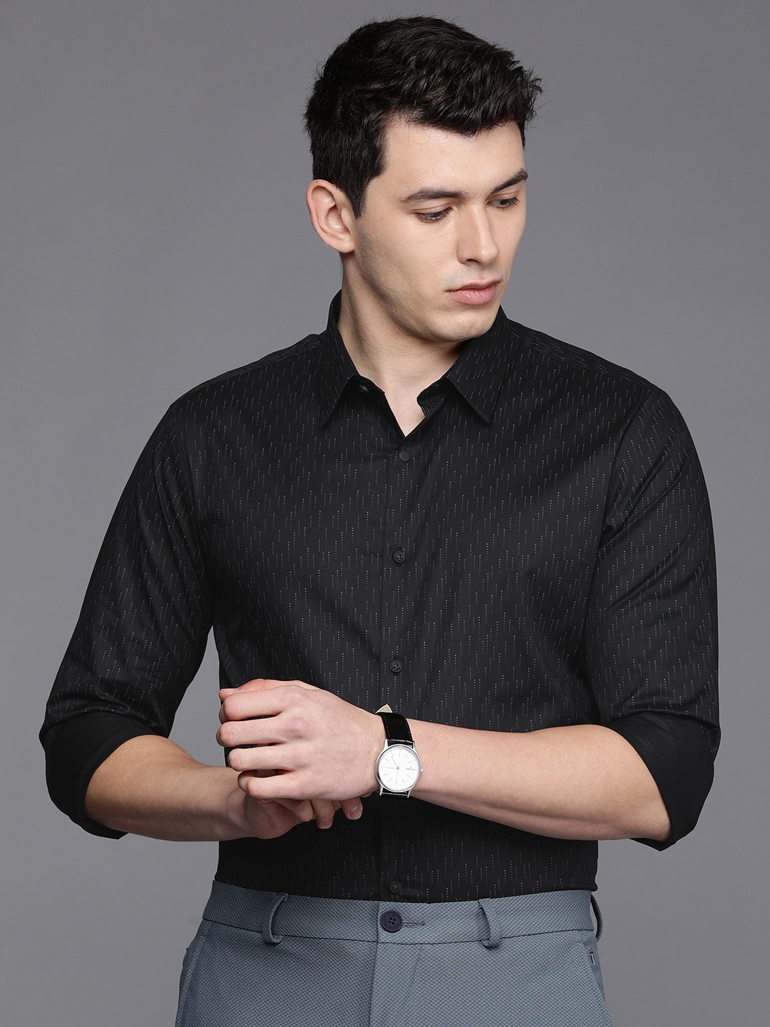 

Louis Philippe Ath.Work Men Black Slim Fit Printed Casual Shirt