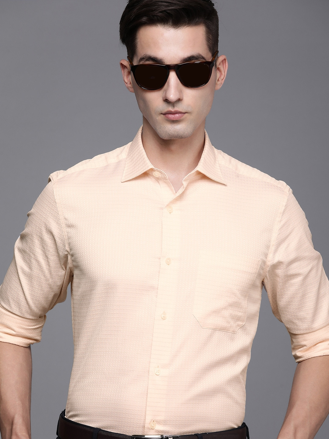 

Louis Philippe Men Cream-Coloured Classic Fit Gods & Kings Pure Cotton Semi-Formal Shirt