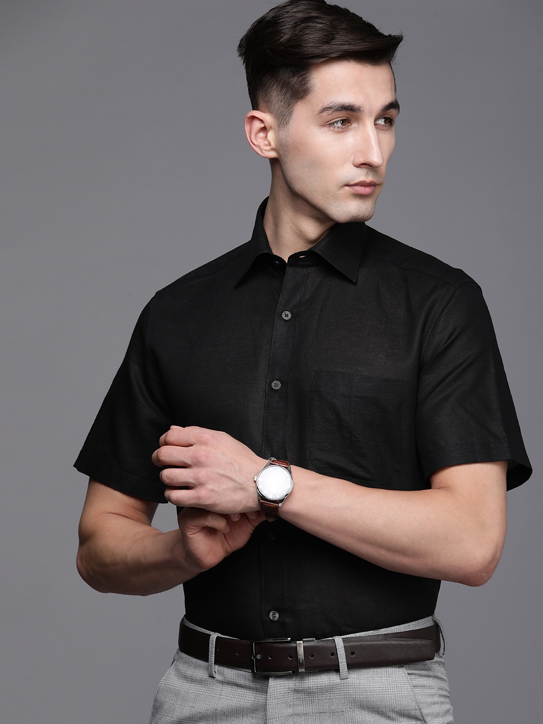 

Louis Philippe Men Black Classic Fit Golf Leisure Semi-Formal Shirt