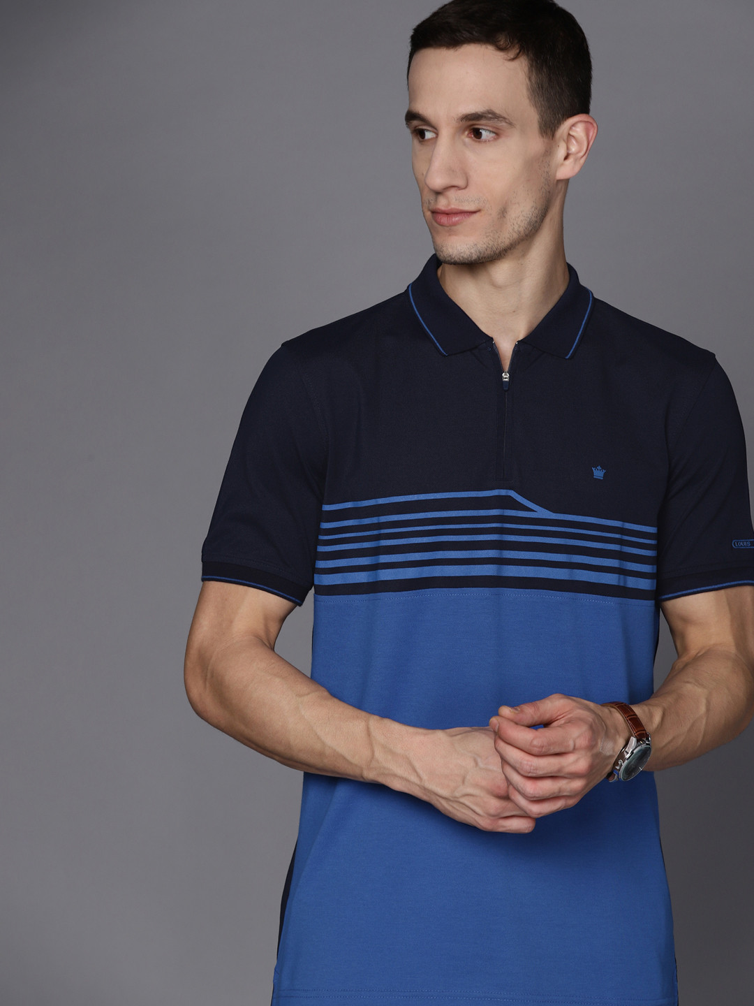 

Louis Philippe Men Navy Blue Colourblocked Polo Collar T-shirt