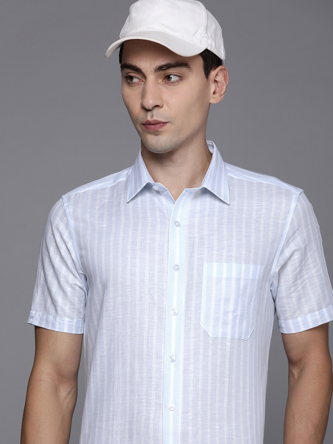

Louis Philippe Men Blue & White Slim Fit Golf Leisure Striped Casual Shirt