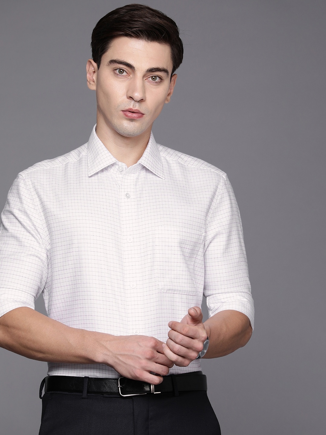 

Louis Philippe Men White Classic Windowpane Checked Cotton Formal Shirt