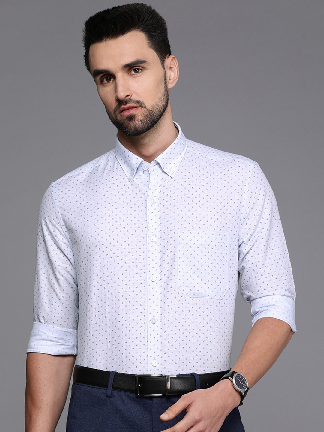 

Louis Philippe Men Blue Slim Fit Floral Printed Formal Shirt