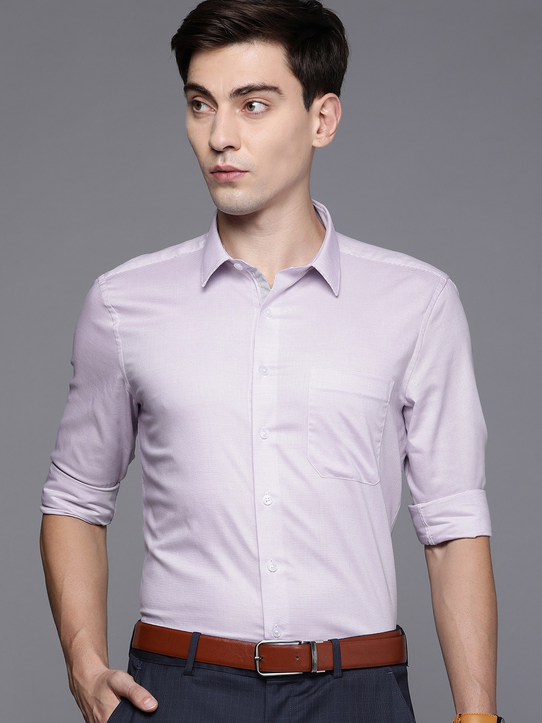 

Louis Philippe Men Purple Ultrapress Slim Fit Pure Cotton Textured Semiformal Shirt