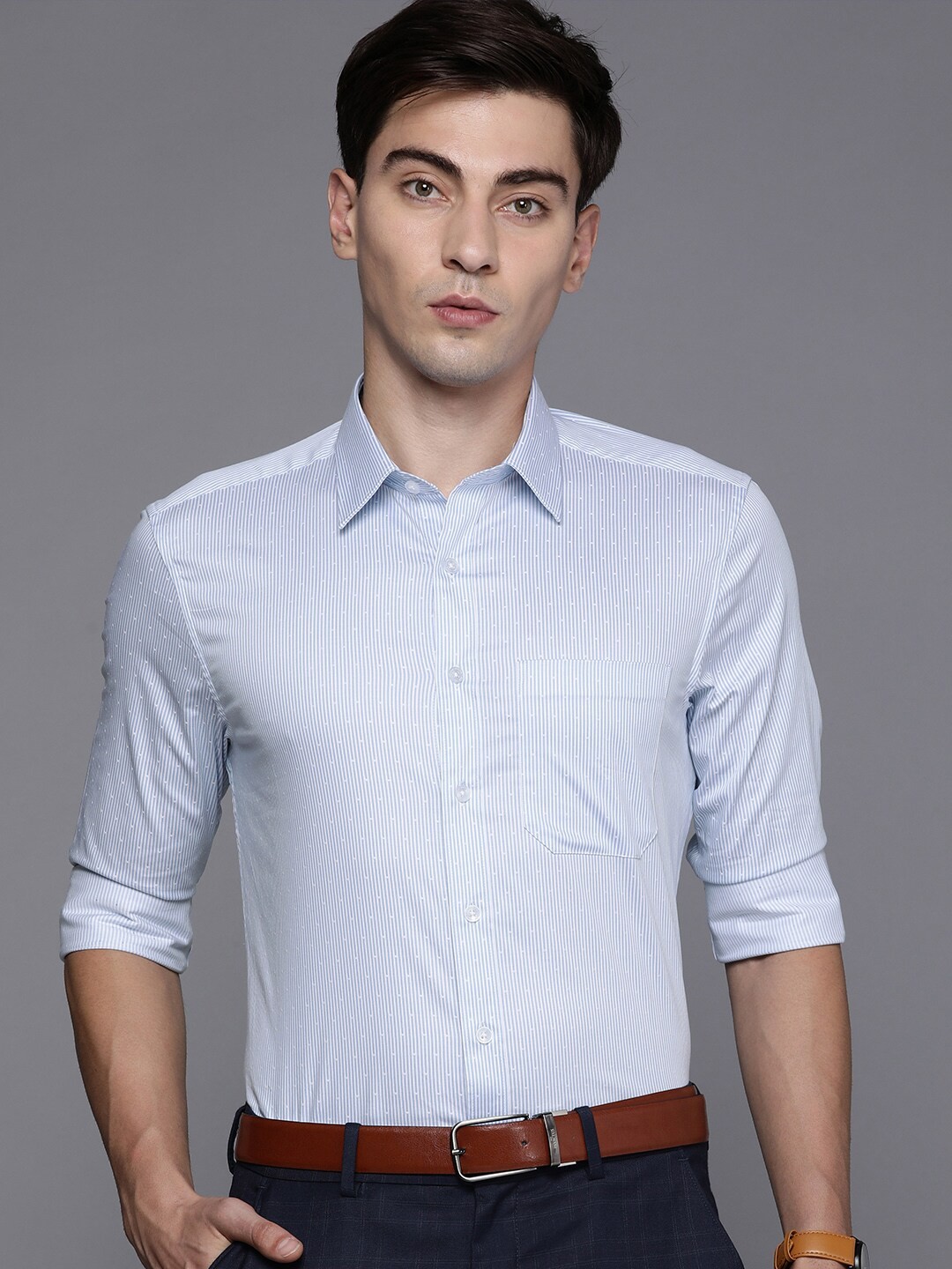 

Louis Philippe Men Blue Slim Fit Striped Casual Shirt