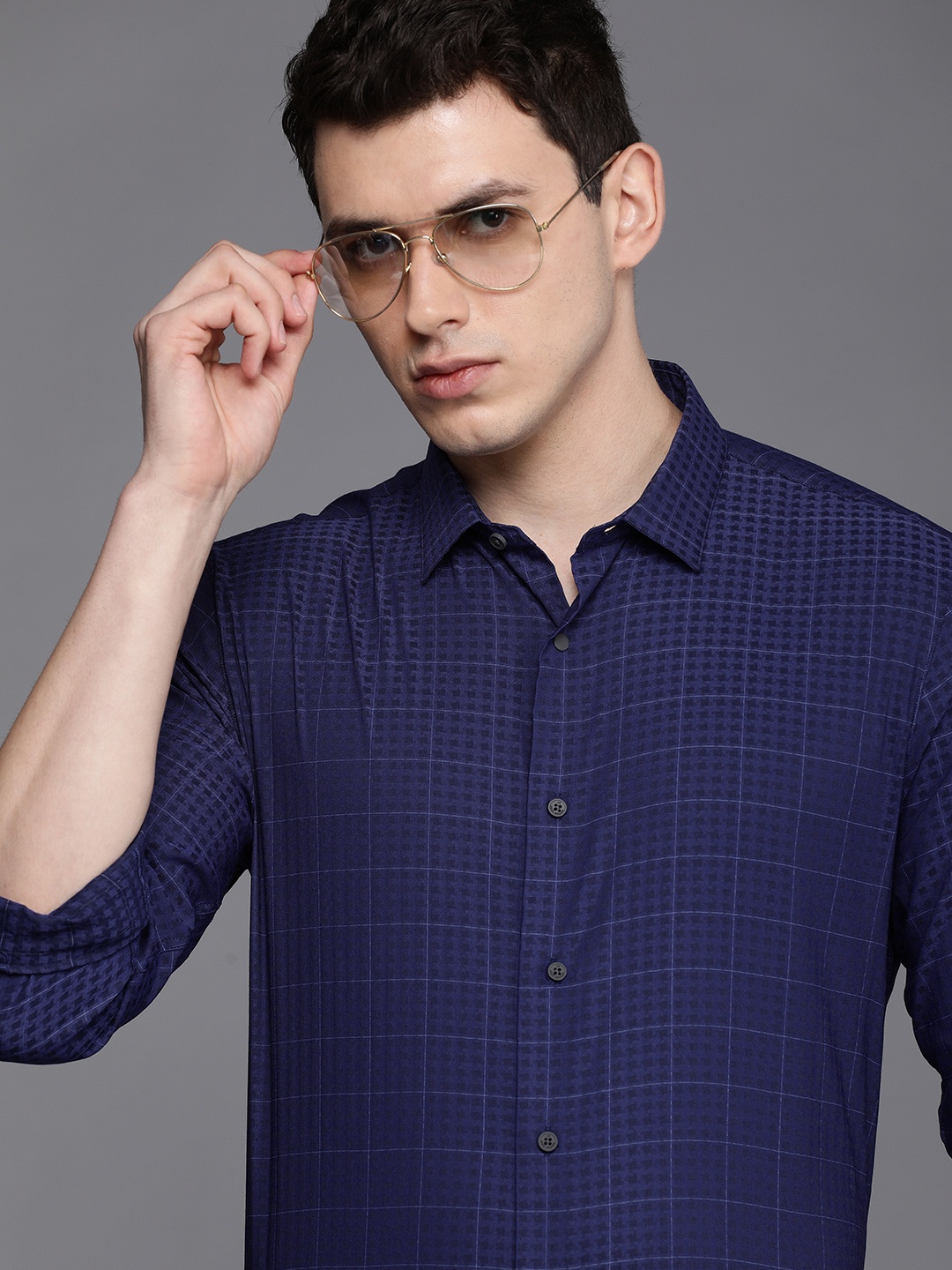 

Louis Philippe Ath.Work Men Blue Slim Fit Checked Casual Shirt