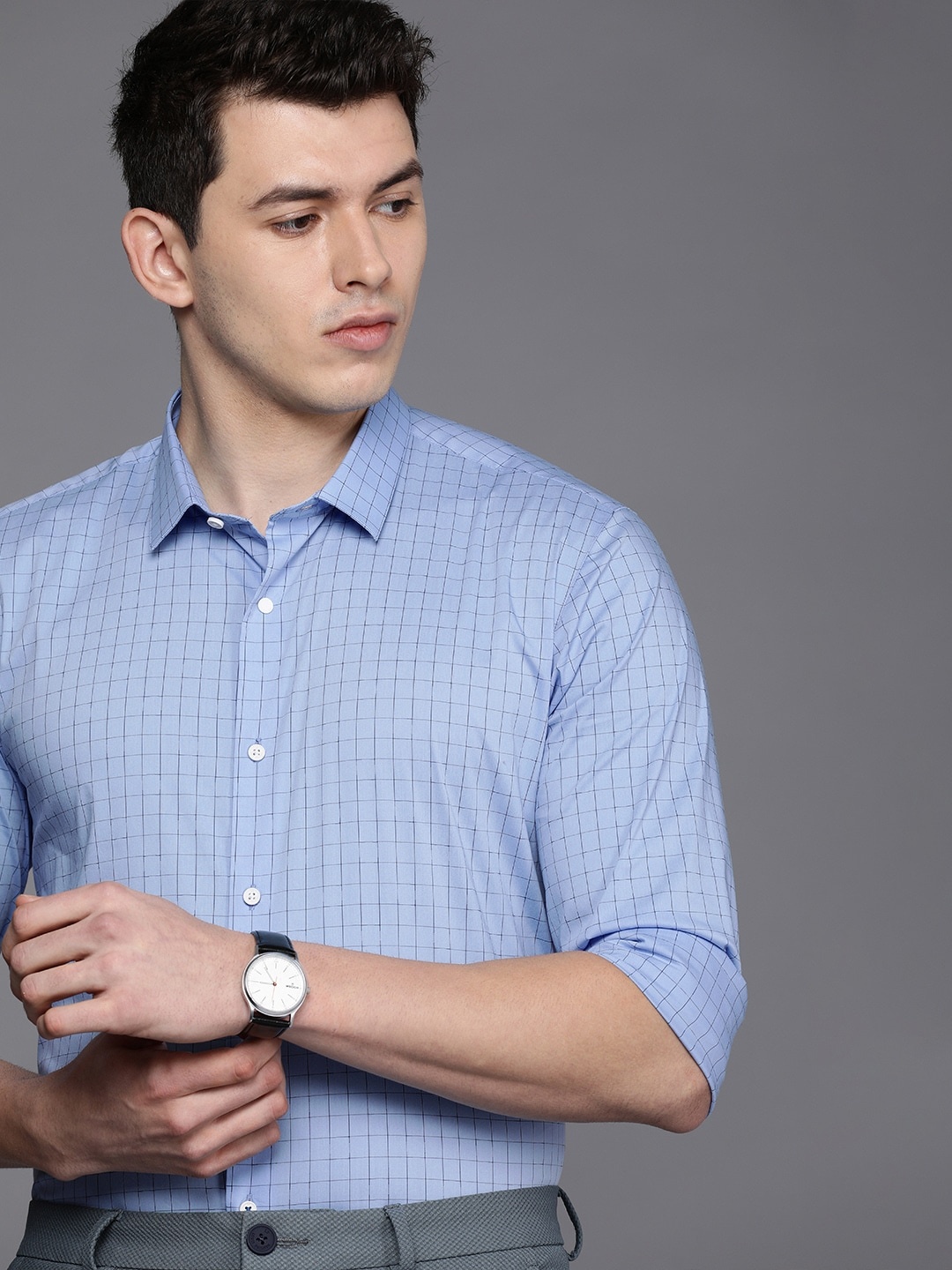 

Louis Philippe Ath.Work Men Blue Slim Fit Checked Casual Shirt