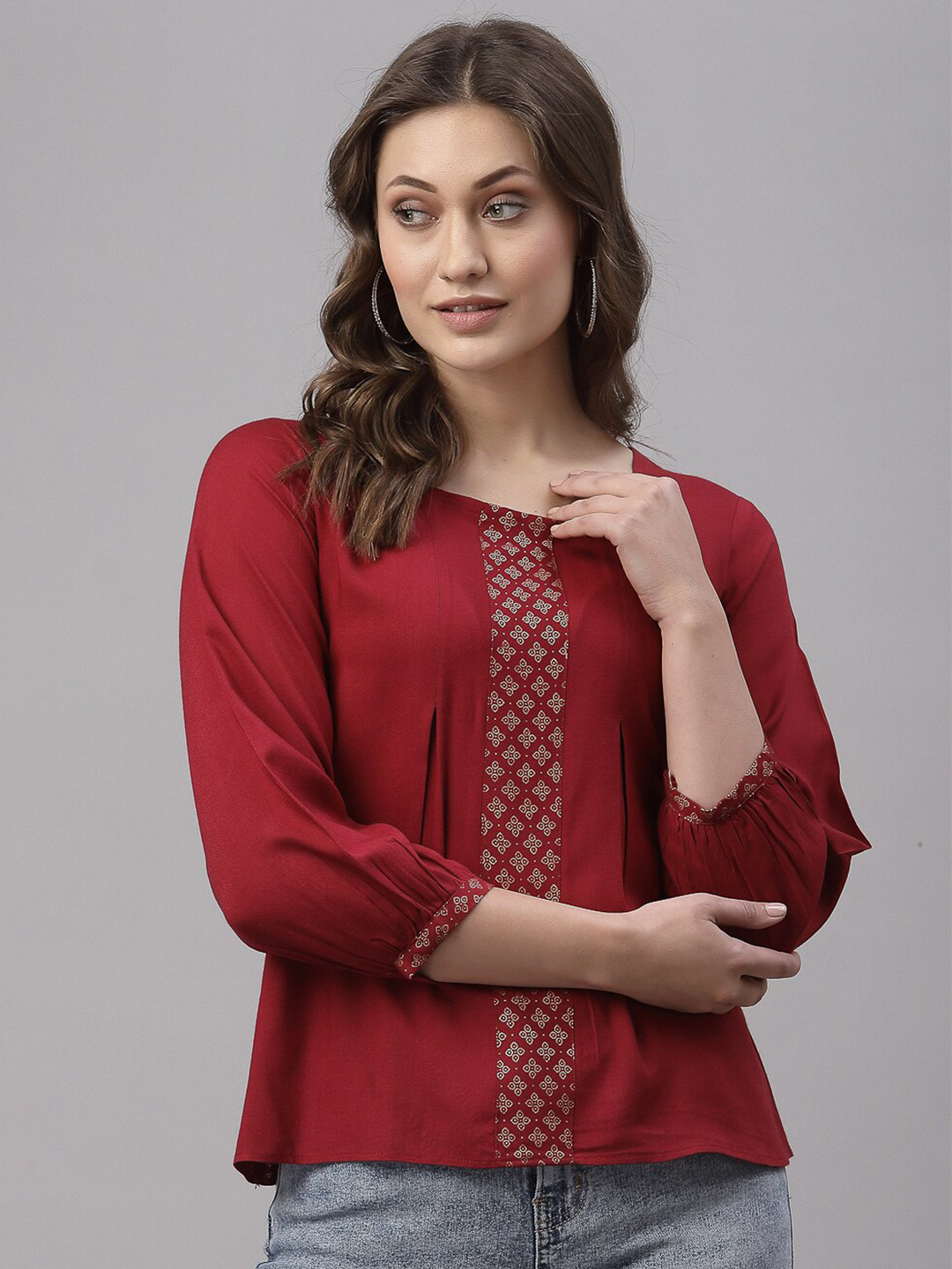 

Selvia Red Self Design Regular Top