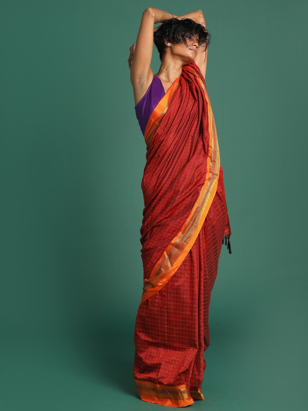 

Saranee Red & Yellow Checked Venkatgiri Saree