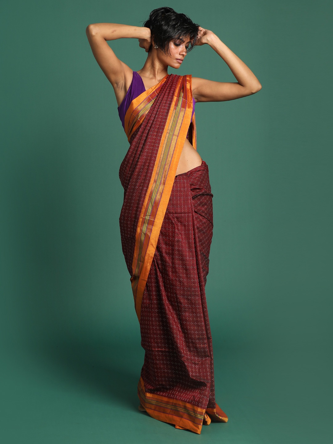 

Saranee Maroon & Orange Venkatgiri Saree