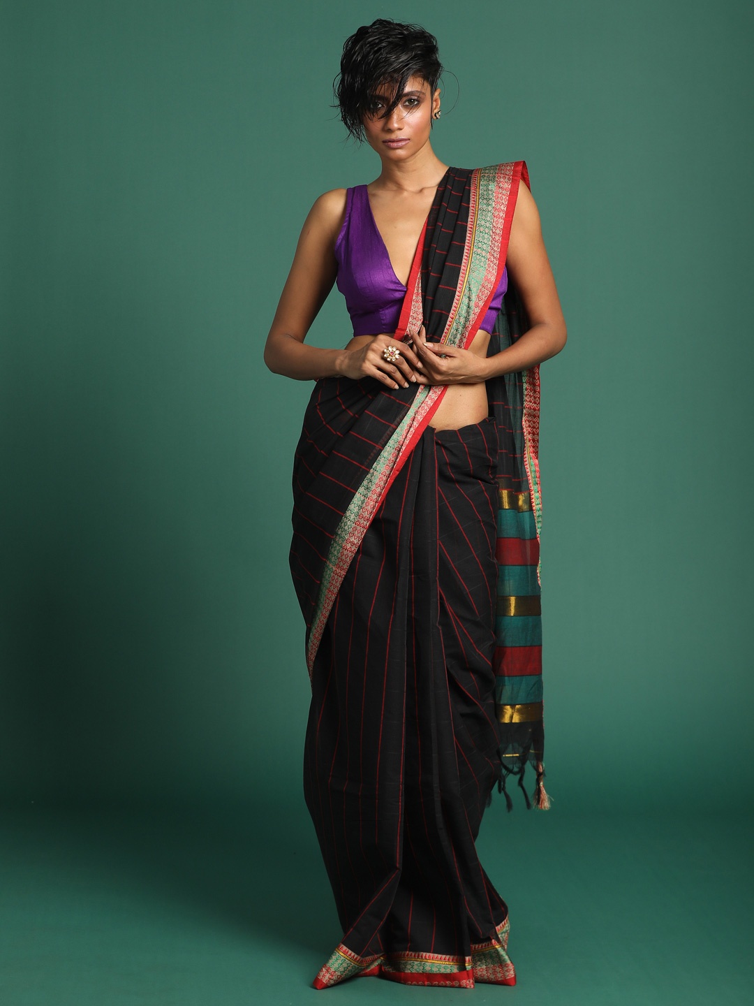 

Saranee Black & Red Pure Cotton Mangalagiri Saree