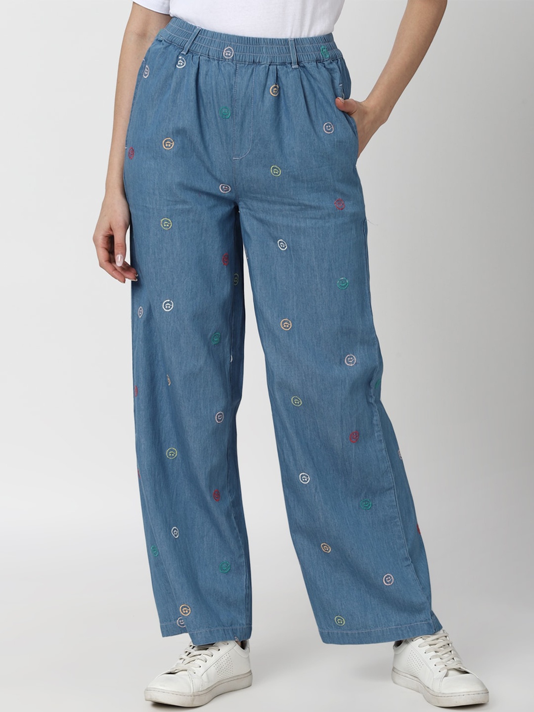 

FOREVER 21 Women Blue Ethnic Motifs Printed Trousers