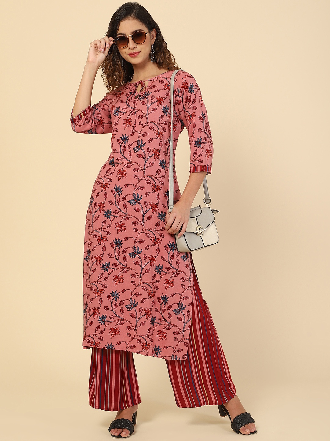 

VAIRAGEE Women Fuchsia Printed Pure Cotton Kurta with Palazzos