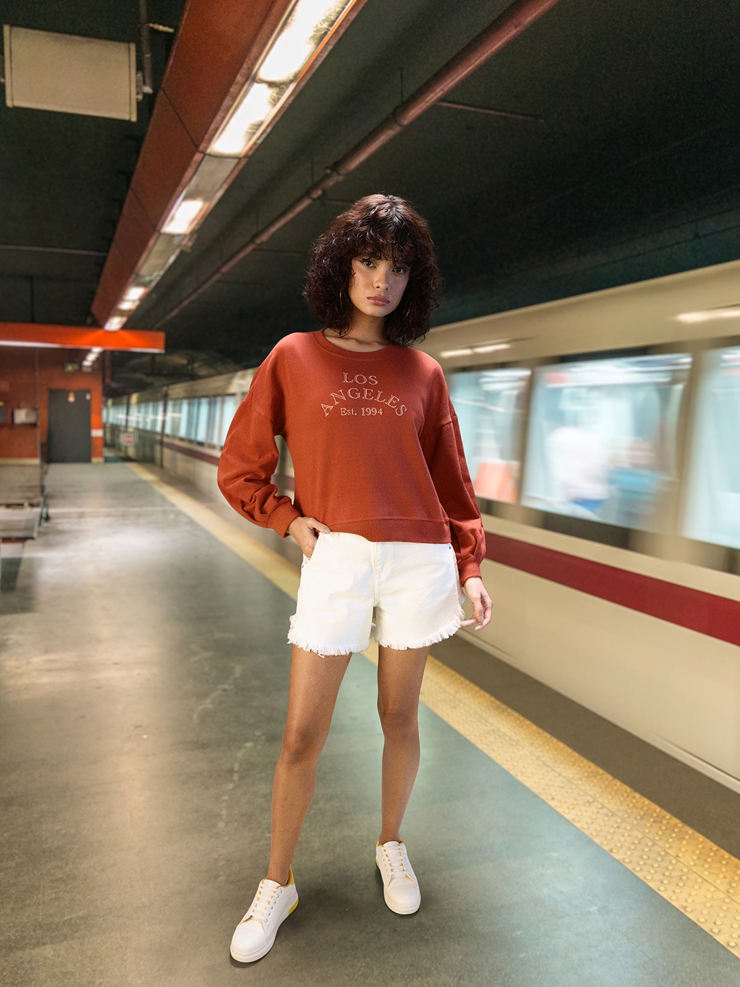 

DressBerry Women Embroidered Drop-Shoulder Sweatshirt, Rust