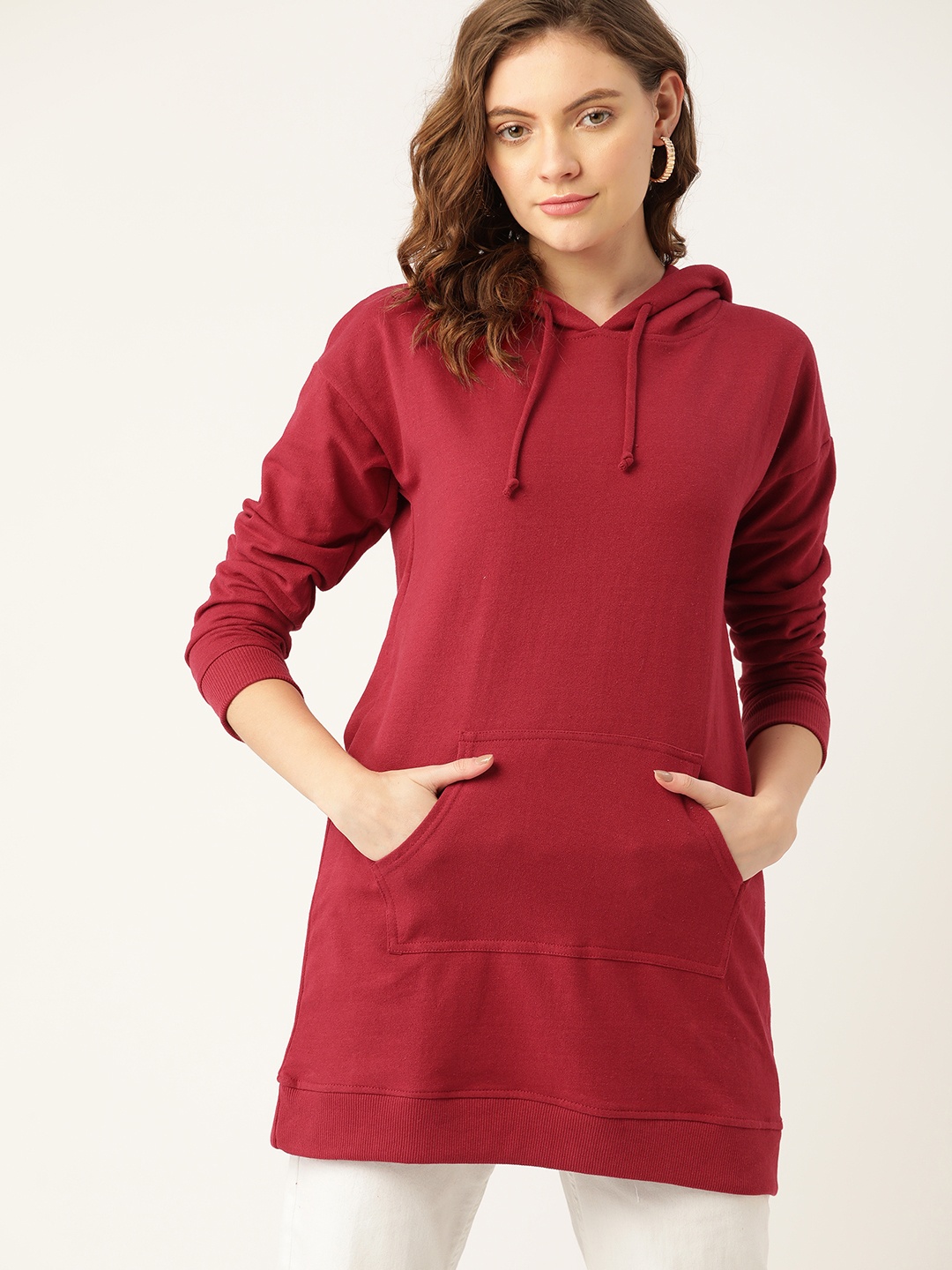 

DressBerry Women Maroon Solid Hooded Sweatshirt