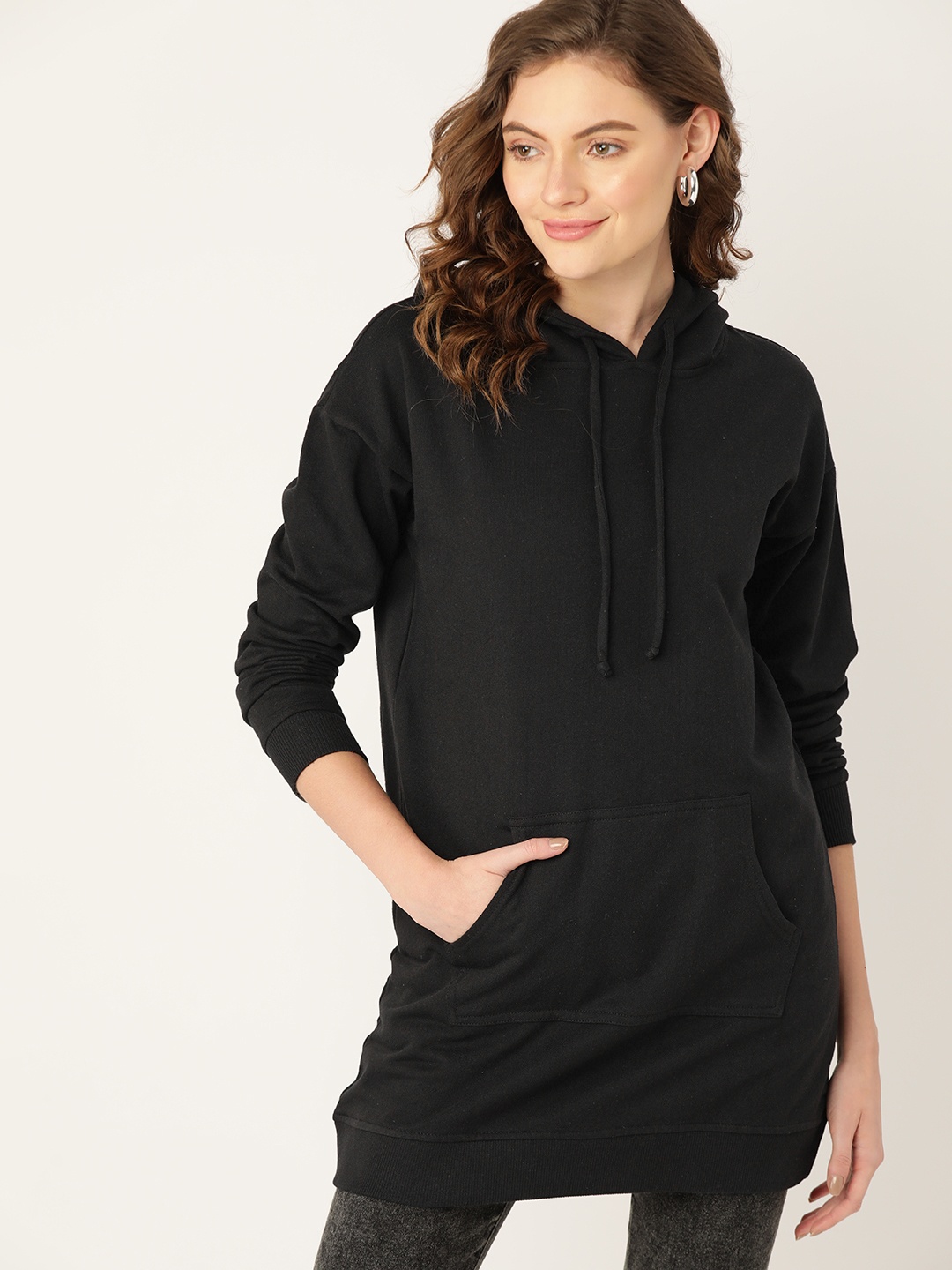 

DressBerry Women Black Solid Hooded Sweatshirt