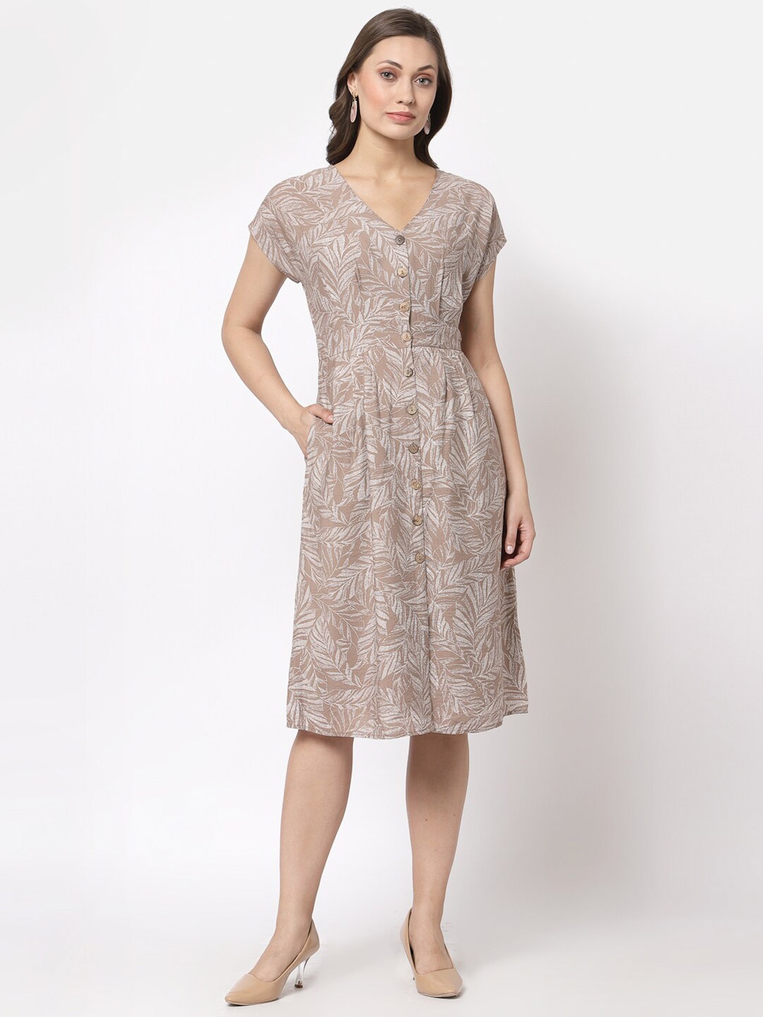 

Gipsy Women Coffee Brown Floral Satin A-Line Dress